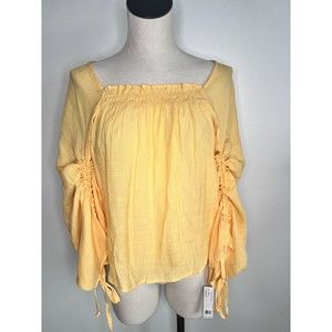 NWT Zac & Rachel Size Medium Yellow Top Cinch Sleeves Ties Boho Peasant Womens